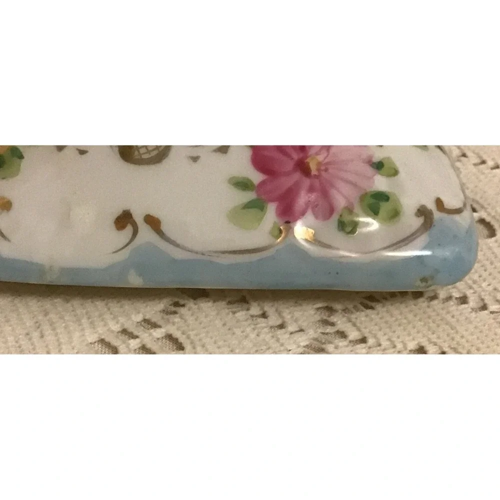 Vintage Hand-Painted Floral Porcelain Hair Receiver or TrinketBox